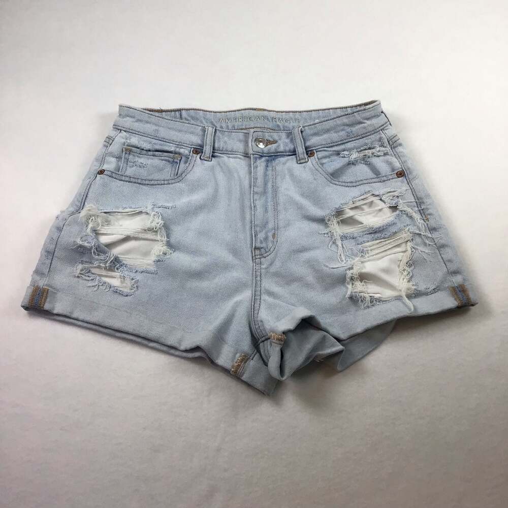 American Eagle Light Wash Distressed Cuffed Mom Denim Shorts size 8